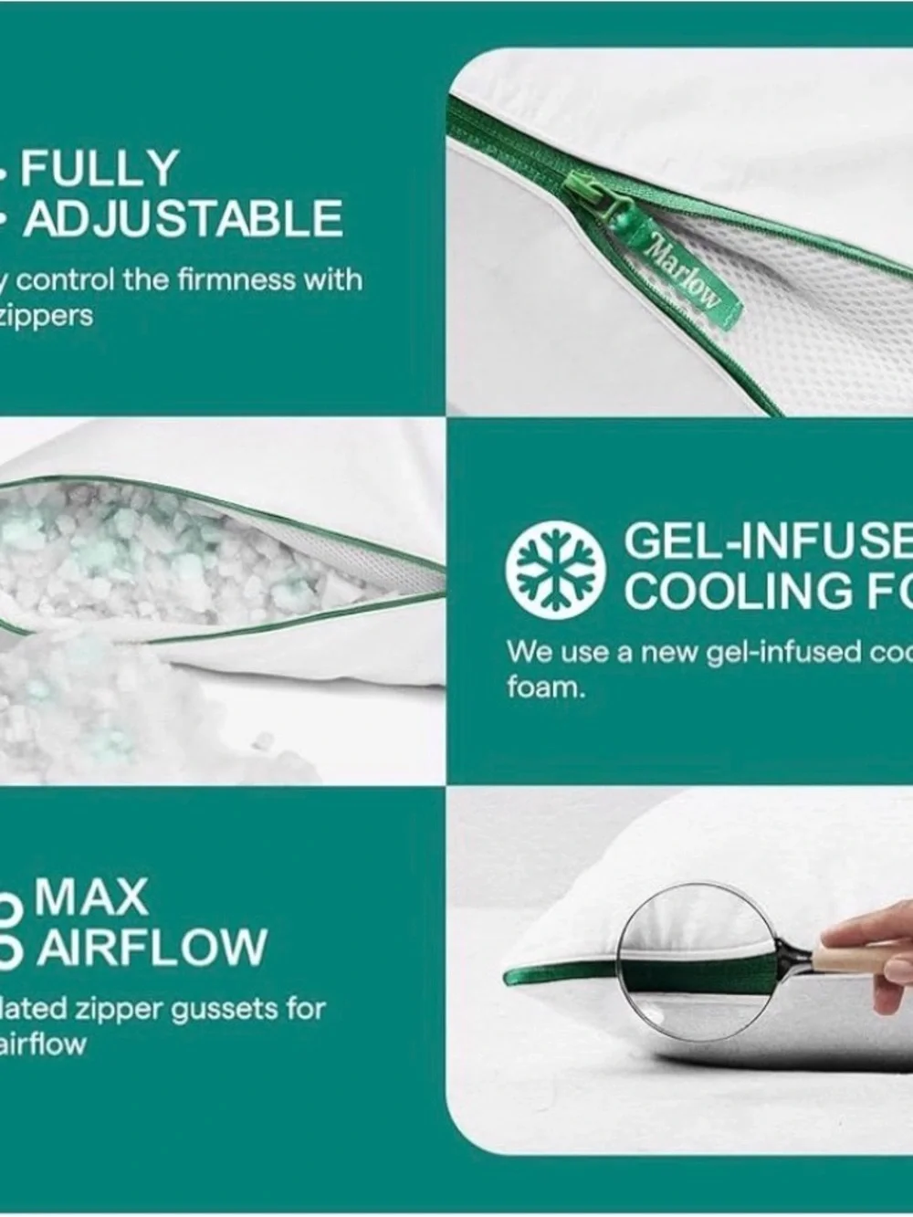 (1) Marlow Cooling Adjustable Support Gel infused Memory Foam King Pillow